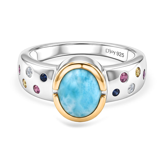 D'Joy Larimar, Mehrfarbig Saphir Ring 925 Silber Rhodiniert und 750 Gelbgold Vermeil (Größe 19.00) ca. 2,55 ct