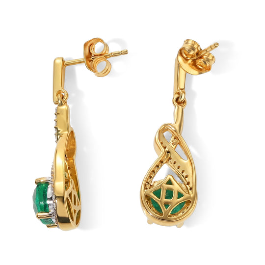 D'Joy Smaragd-Quarz Triplette, Weißer Zirkon Ohrringe 925 Silber 750 Gelbgold vermeil ca. 3.74 ct