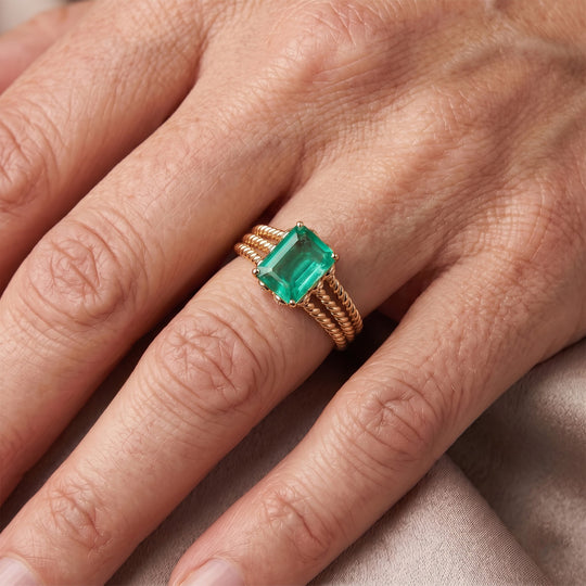 EVER TRUE Smaragd-Quarz Triplette, Weißer Zirkon Ring Nickelfreies Messing (Größe 19.00) ca. 8,09 ct