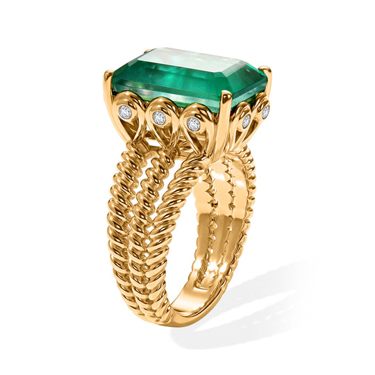EVER TRUE Smaragd-Quarz Triplette, Weißer Zirkon Ring Nickelfreies Messing (Größe 19.00) ca. 8,09 ct