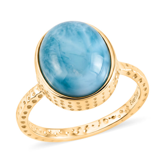 EVER TRUE AA Larimar Ring Nickelfreies Messing 750 Vergoldet (Größe 20.00) ca. 5,94 ct