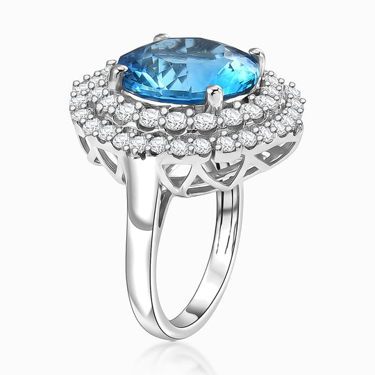 D'Joy AA Schweizer Blautopas, Moissanit AGI zertifiziert Ring 925 Silber Rhodiniert (Größe 19.00) ca. 7,82 ct