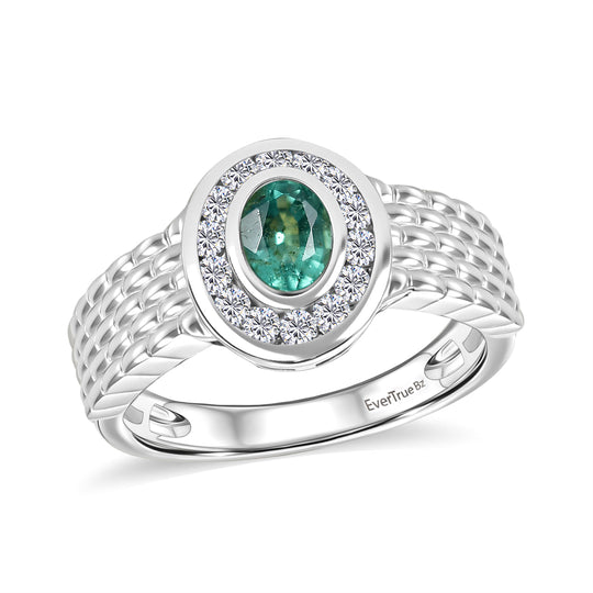EVER TRUE AA Kagem Sambischer Smaragd, Weißer Zirkonia Ring Reine Bronze (Größe 21.00) 0.61 ct