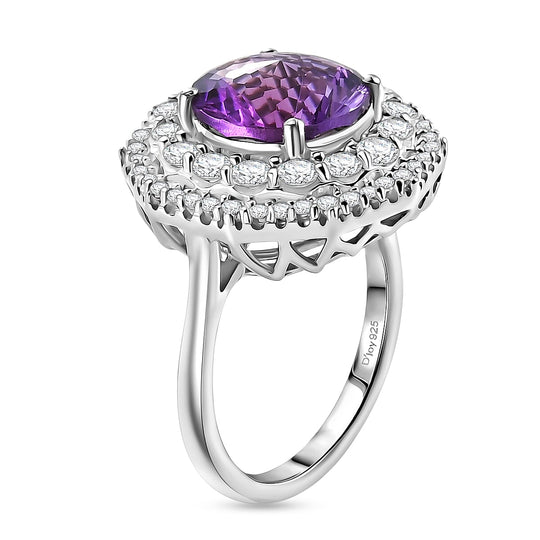 D'Joy AA Sambischer Amethyst, Moissanit AGI zertifiziert Ring 925 Silber Rhodiniert (Größe 17.00) ca. 3,88 ct