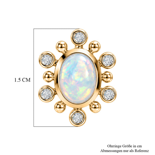 D'Joy AA Natürlicher, äthiopischer Welo Opal, Weißer Zirkon Ohrringe 925 Silber Gold ca. 1.13 ct