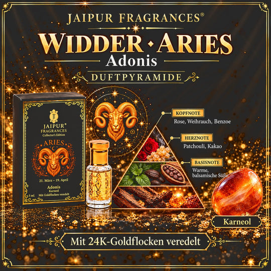 JAIPUR FRAGRANCES Collector's Edition Parfümöl Zwillinge (Gemini) - Zephyr, mit Goldflocken und Citrin, 5ml