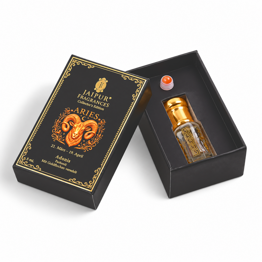 JAIPUR FRAGRANCES Collector's Edition Parfümöl Schütze (Sagittarius) - Frangipani, mit Goldflocken und Lapislazuli, 5ml