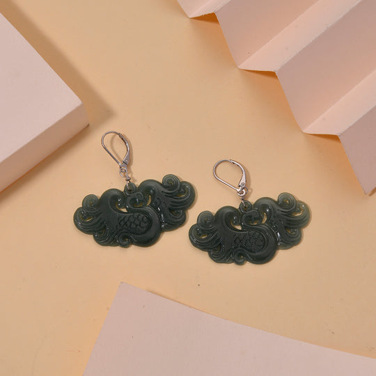 D'Joy Type A Natürlicher Olmek Jadeit Ohrringe 925 Silber Rhodiniert ca. 40.00 ct