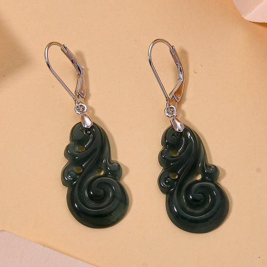 D'Joy Natürlicher Olmek Jadeit Ohrringe 925 Silber Rhodiniert ca. 10.00 ct