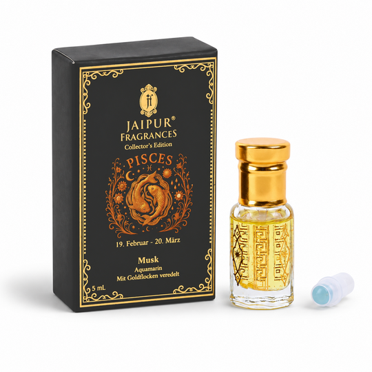 JAIPUR FRAGRANCES Collector's Edition Parfümöl Schütze (Sagittarius) - Frangipani, mit Goldflocken und Lapislazuli, 5ml