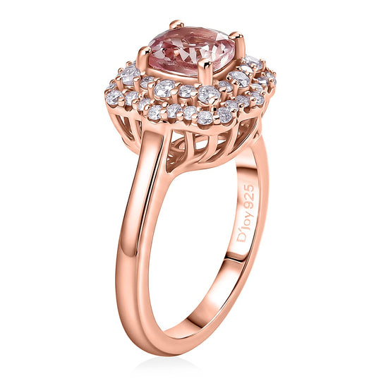 D'Joy AA Rosa Morganit, Moissanit AGI zertifiziert Ring 925 Silber 750 Roségold vermeil (Größe 18.00) ca. 1,32 ct