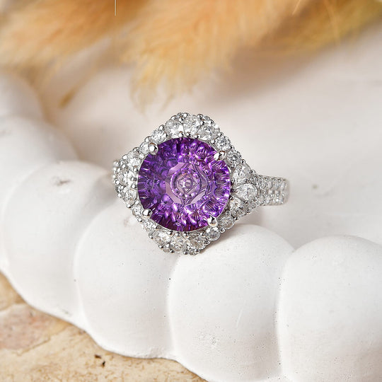 D'Joy AA Amethyst, Moissanit AGI zertifiziert Ring 925 Silber Rhodiniert (Größe 18.00) ca. 5,58 ct