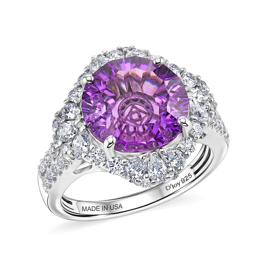 D'Joy AA Amethyst, Moissanit AGI zertifiziert Ring 925 Silber Rhodiniert (Größe 18.00) ca. 5,58 ct