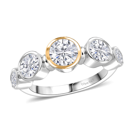 D'Joy Moissanit Ring 925 Silber Rhodiniert und 750 Gelbgold Vermeil (Größe 18.00) ca. 1,97 ct