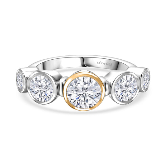 D'Joy Moissanit Ring 925 Silber Rhodiniert und 750 Gelbgold Vermeil (Größe 18.00) ca. 1,97 ct