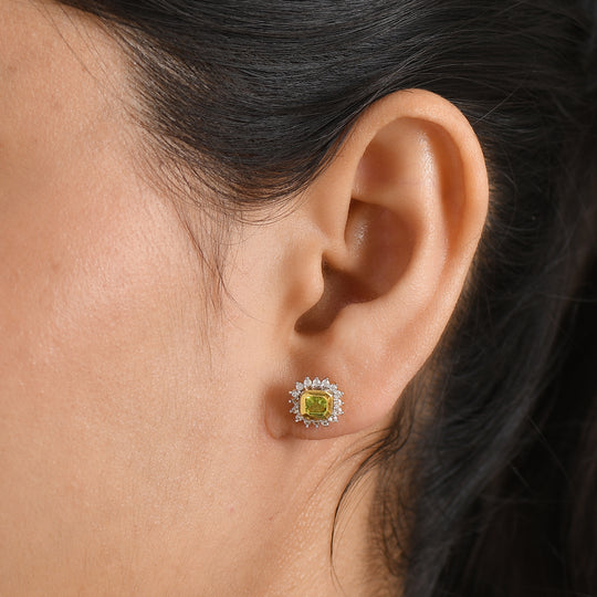 D'Joy AA Natürlicher Peridot, Weißer Zirkon Ohrringe 925 Silber Gold ca. 1.09 ct