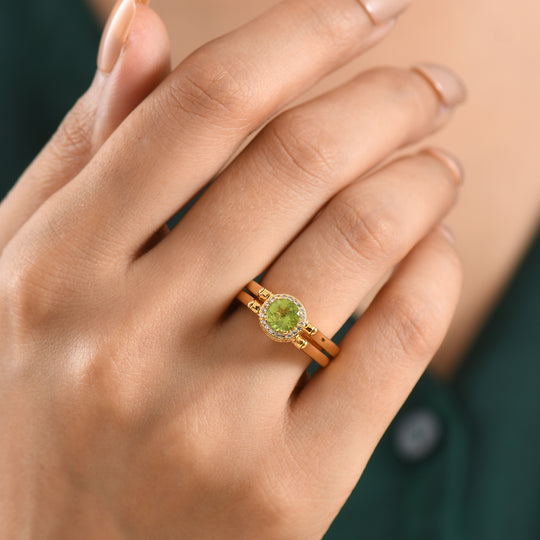 EVER TRUE Natürlicher Peridot, Citrin Ring 950 Kupfer (Größe 19.00) ca. 2.16 ct