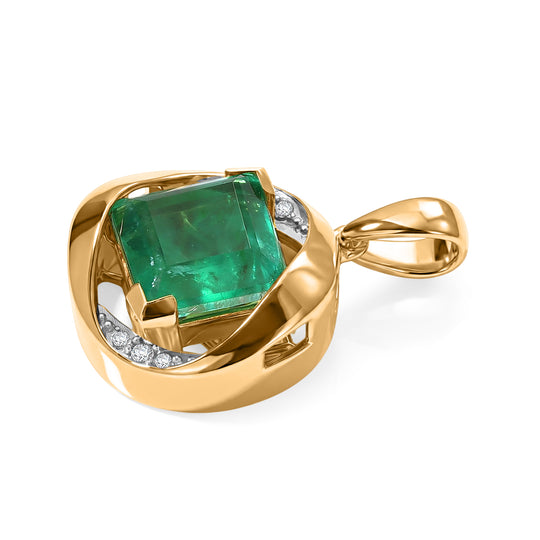 D'Joy Smaragd-Quarz Triplette, Weißer Zirkon Anhänger 925 Silber Gold ca. 5.53 ct