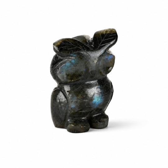 Livmore Hand carved labrodorite gemstone owl size - 6 to 6.5 cm height colour - dark green