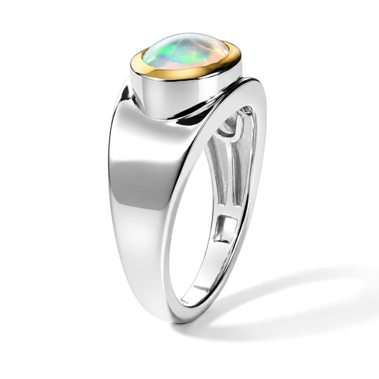 D'Joy AA Natürlicher, äthiopischer Welo Opal Ring 925 Silber Rhodiniert und 750 Gelbgold Vermeil (Größe 17.00) ca. 1,20 ct