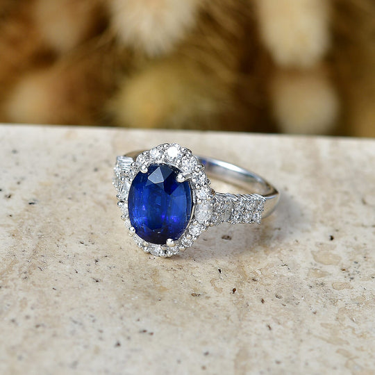 D'Joy AA Kyanit, Moissanit AGI zertifiziert Ring 925 Silber Rhodiniert (Größe 20.00) ca. 4.01 ct