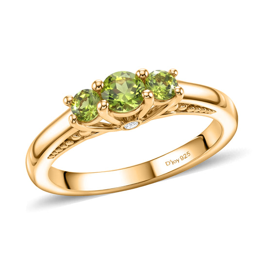 D'Joy Peridot Natürlicher Ring 925 Silber 750 Vergoldet (Größe 17.00) ca. 0.58 ct
