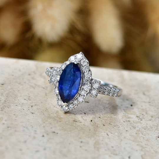 D'Joy AA Kyanit, Moissanit AGI zertifiziert Ring 925 Silber Rhodiniert (Größe 19.00) ca. 2,98 ct