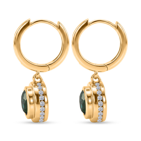 LUXURIANT DIAMOND - AAA Lab Grown Smaragd, Weißer Zirkon Ohrringe 925 Silber 750 Gelbgold vermeil ca. 2,21 ct.
