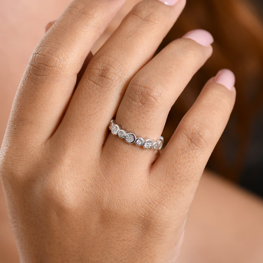 D'Joy Weißer Diamant Ring 925 Silber Platiniert (Größe 17.00) ca. 0,01 ct