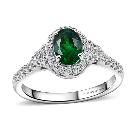 LUXURIANT DIAMOND - AA Tsavorite Granat, Lab Grown Diamant AGI zertifiziert Ring 925 Silber Rhodiniert (Größe 17.00) ca. 1,27 ct