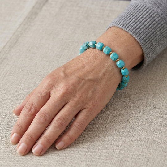 Blauer Howlit, Glas Armband, flexibel, 316L Edelstahl 58.00 ct