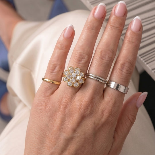 Weißer Zirkonia Ring Nickelfreies Messing, flexible, Goldfarben, (Größe 17.00-19.00)