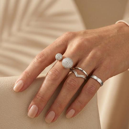 Weißer Zirkonia Ring Nickelfreies Messing, flexibel, Silberfarben, (Größe 18.00-20.00)