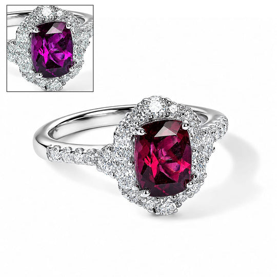 D'Joy AA Farbwechsel Granat, Moissanit Ring 925 Silber Rhodiniert (Größe 19.00) ca. 2,42 ct