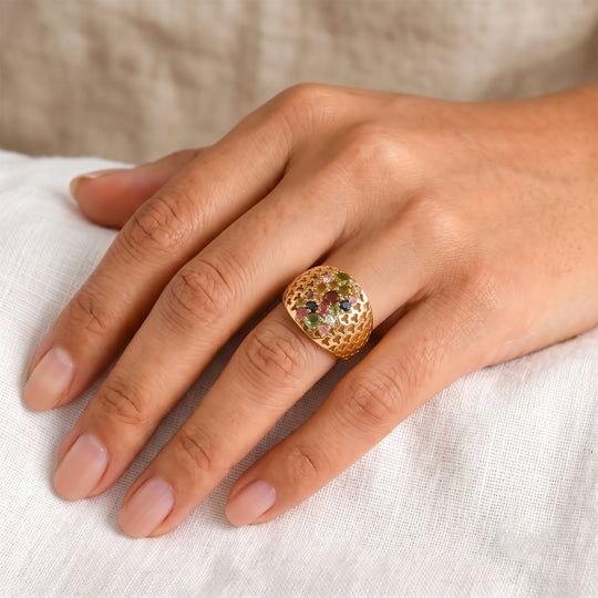 D'Joy AA Mehrfarbig-Turmalin Ring 925 Silber 750 Gelbgold vermeil (Größe 21.00) ca. 1,37 ct