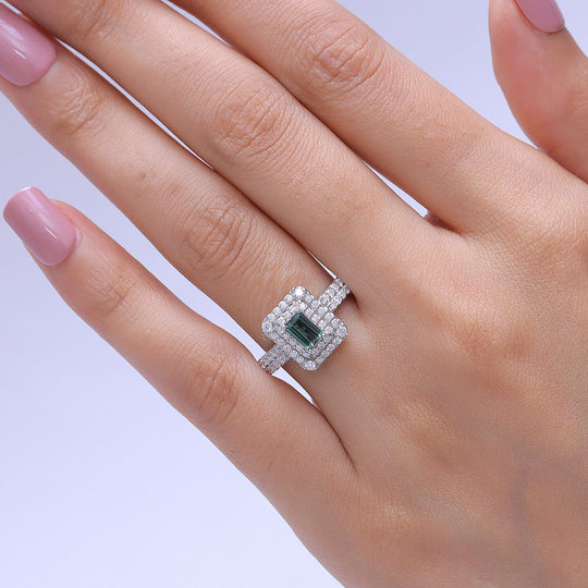 D'Joy AA Pirineu Lagoon Tourmaline, Moissanit AGI zertifiziert Ring 925 Silber Rhodiniert (Größe 18.00) ca. 1,39 ct