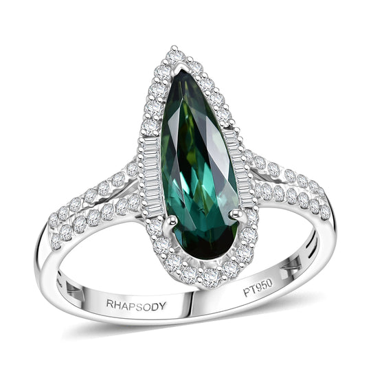 Rhapsody AAAA Pirineu Lagoon Tourmaline, Weißer Diamant Ring 950 Platin (Größe 18.00) (10-16 Werktage Lieferzeit) ca. 2,26 ct