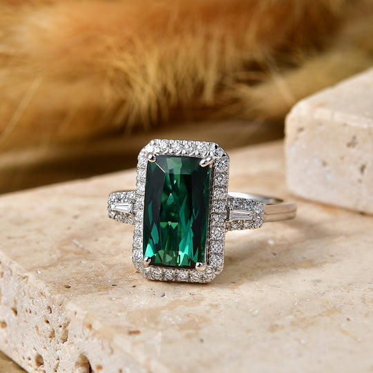 Rhapsody AAAA Pirineu Lagoon Tourmaline, Weißer Diamant Ring 950 Platin (Größe 17.00) (10-16 Werktage Lieferzeit) ca. 5,09 ct