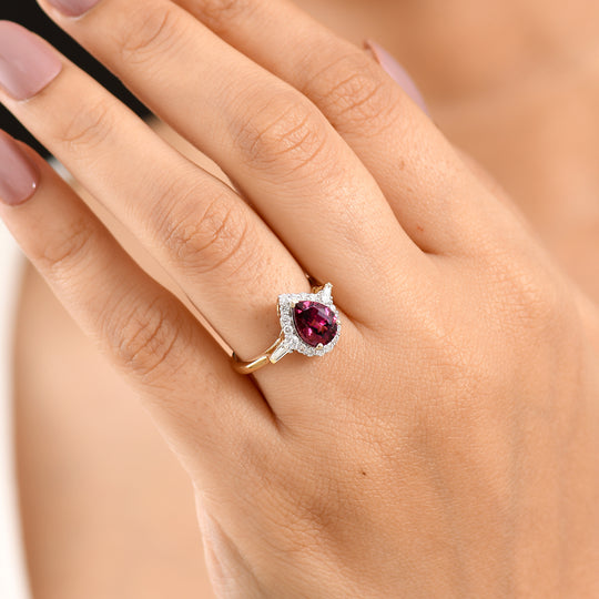 LUXURIANT (10-16 Werktage Lieferzeit) 2,43 ct. AAA Farbwechsel Granat und Labor Diamant Ring in 417 Gold