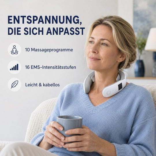 LIVMORE EMS-Nackenmassagegerät mit 10 Massagemodi und 16 Intensitätsstufen, USB-C-Ladeanschluss, 15 x 14 x 4 cm, Weiß