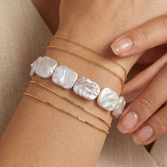 Weiße Keshi Perle Armband 18 cm