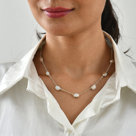 D'Joy AA natürliche, äthiopische Welo Opal 45+5cm Halskette, 925 Silber 750 Gelbgold Vermeil - 4,42 ct.