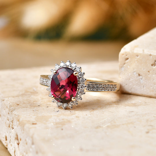 LUXURIANT (10-16 Werktage Lieferzeit) 2,84 ct. AAA Farbwechsel Granat und Labor Diamant Ring in 417 Gold