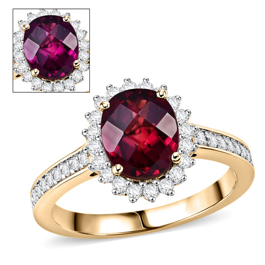 LUXURIANT (10-16 Werktage Lieferzeit) 2,84 ct. AAA Farbwechsel Granat und Labor Diamant Ring in 417 Gold