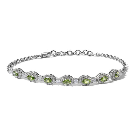 D'Joy AA Grüner Saphir, Moissanit AGI zertifiziert Armband ca. 18.5 cm 925 Silber Rhodiniert ca. 4,09 ct.