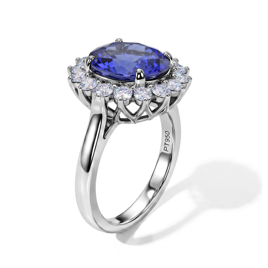Rhapsody AAAA Tansanit, Weißer Diamant Ring 950 Platin (Größe 17.00) (10-16 Werktage Lieferzeit) ca. 4,97 ct