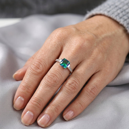 EVER TRUE Pfau Quarz Triplette, Weißer Zirkon Ring 950 Kupfer (Größe 17.00) ca. 1,08 ct