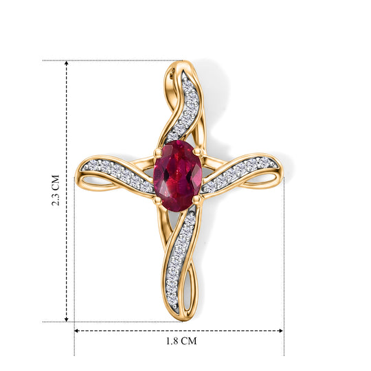 LUXURIANT - AAA Lab Grown Rubin, Weißer Zirkon Anhänger 925 Silber Gold ca. 0,83 ct.