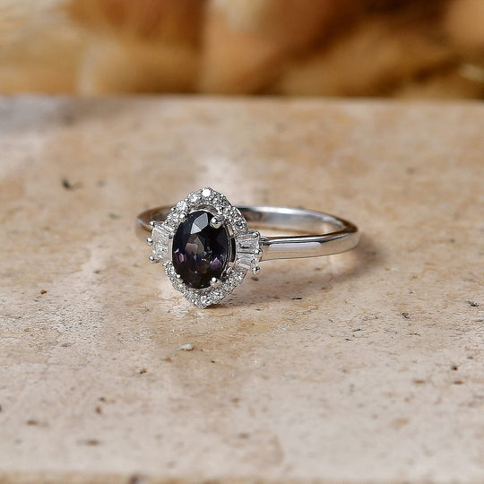 D'Joy AA Platin-Spinell, Moissanit AGI zertifiziert Ring 925 Silber Rhodiniert (Größe 17.00) ca. 1,21 ct