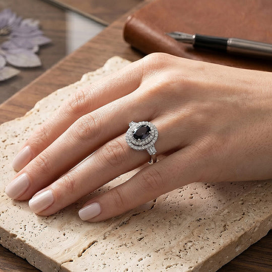 D'Joy AA Platin-Spinell, Moissanit AGI zertifiziert Ring 925 Silber Rhodiniert (Größe 19.00) ca. 2,22 ct